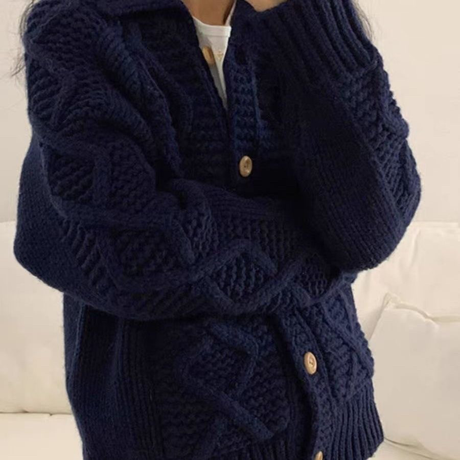 高品质秋冬麻花毛衣外套女新款慵懒中长款长袖针织开衫上衣潮