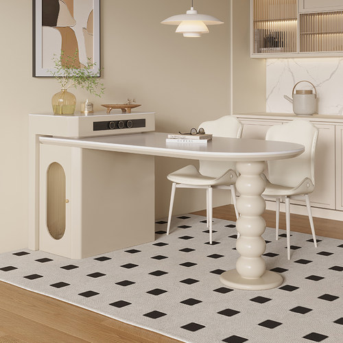 奶油风岛台餐桌一体可伸缩家用