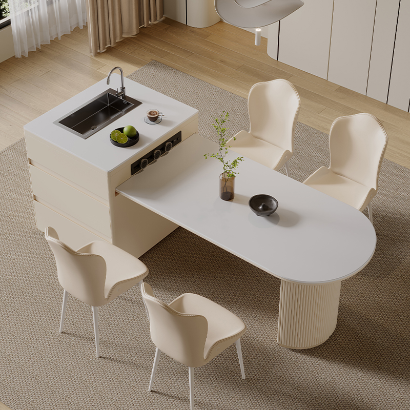 现代简约岩板带水槽岛台餐桌一体