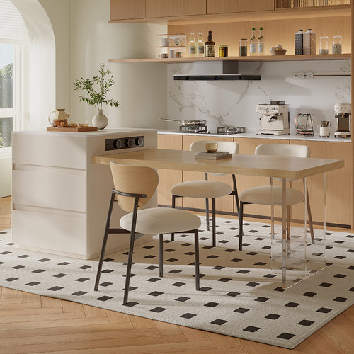 日式原木风岛台餐桌一体可伸缩