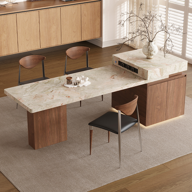 莫奈花园下挂岩板岛台餐桌一体