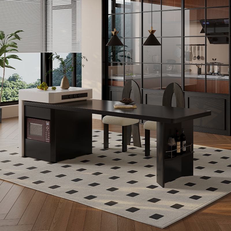 黑色岩板岛台餐桌一体家用小户型