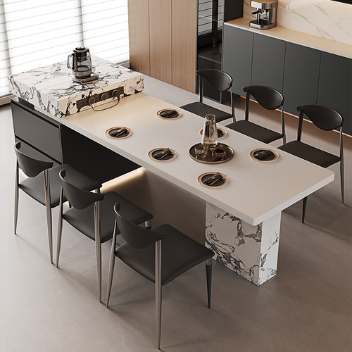 下挂岩板岛台餐桌伸缩意式极简