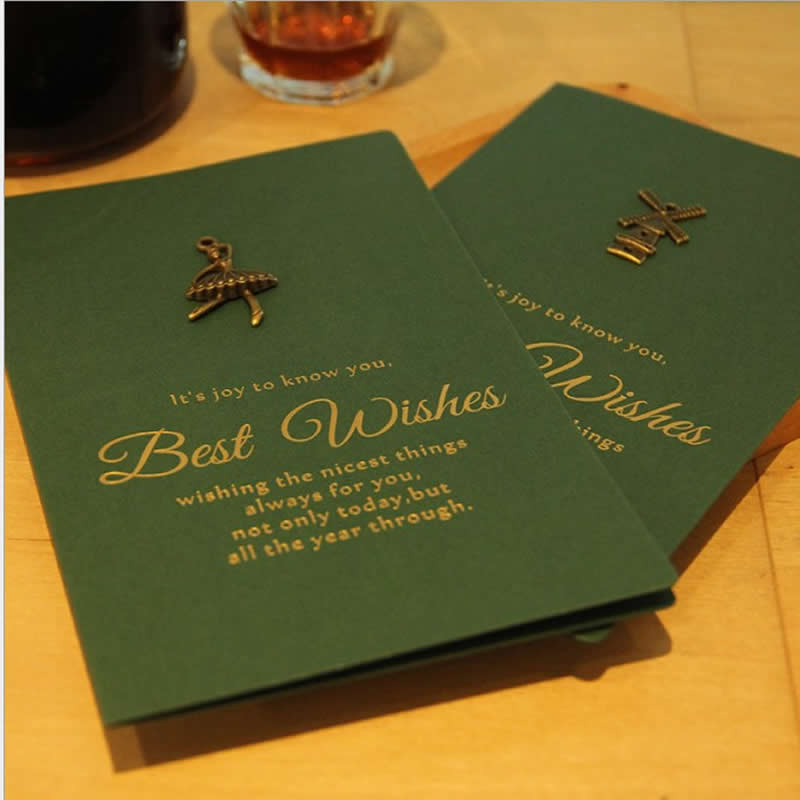 复古金属折叠烫金员工生日父亲节卡片通用毕业感恩祝福贺卡带信封