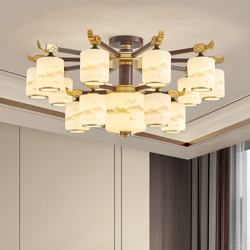 新中式胡桃木色客厅吊灯