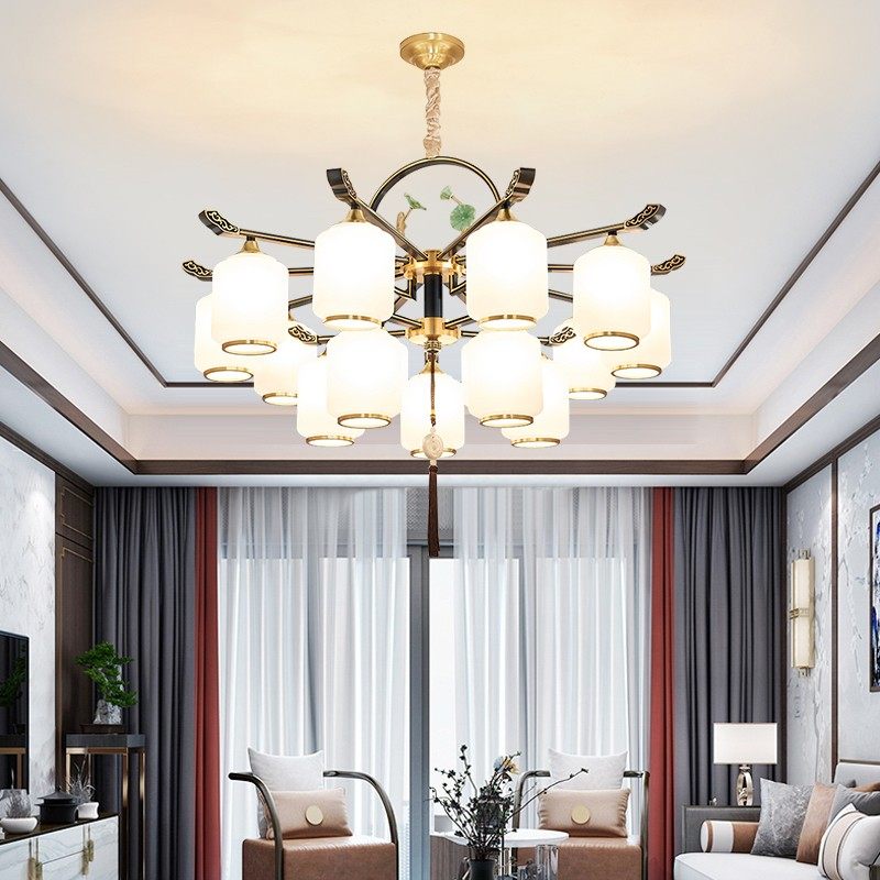 新中式客厅吊灯酒店餐厅门厅灯包间包房大圆桌吊灯铁艺烤漆灯体