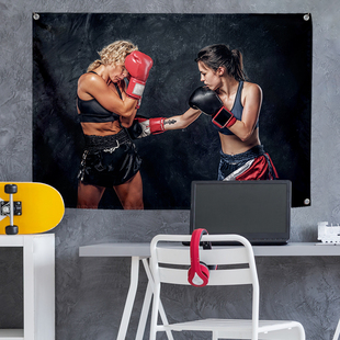 拳击武馆健身房墙饰综合格斗热辣滚烫俱乐部运动装饰挂布居家墙布