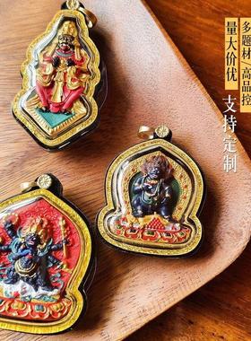 手绘擦擦唐卡西藏立体彩绘嘎乌盒黄财神吊坠项链扎基拉姆大黑天