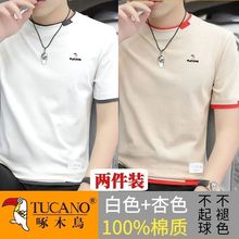 啄木鸟纯棉短袖T恤男士夏季圆领上衣打底衫休闲半袖潮牌百搭上衣