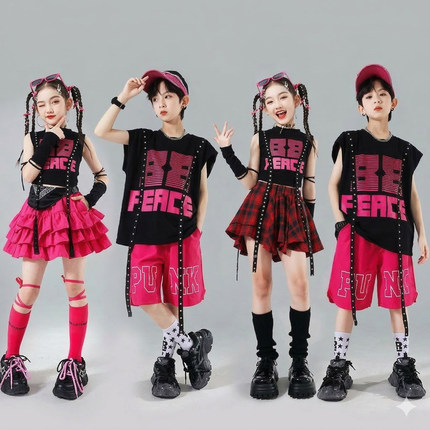 六一少儿hiphop街舞演出服女孩爵士舞表演服装嘻哈炸街套装男孩潮
