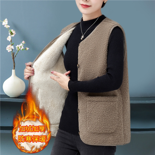 羊羔绒马甲女春秋装2025年新款加绒加厚马夹秋冬外搭背心外套坎肩