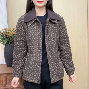 妈妈装冬季新款加绒加厚灯芯绒棉衣中老年女保暖时尚条绒棉服外套