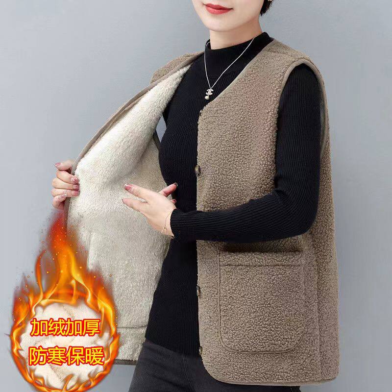 妈妈秋冬新款颗粒绒马甲女加绒加厚背心外套短款中老年羊羔绒马夹,女装/女士精品,马夹,淘宝优惠券,粉丝福利购,淘宝优惠卷
