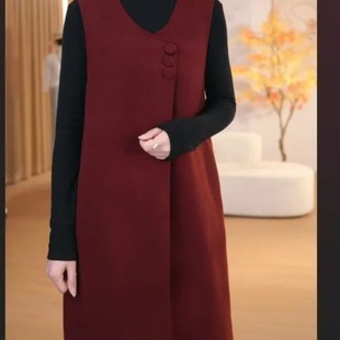 简约气质轻奢时尚休闲百搭马甲裙秋冬新款C无袖呢料V领洋气背心裙