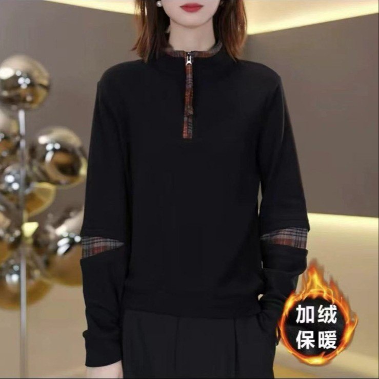 2025秋冬季新款百搭气质拼接内搭半高领长袖双面绒打底衫女士上衣