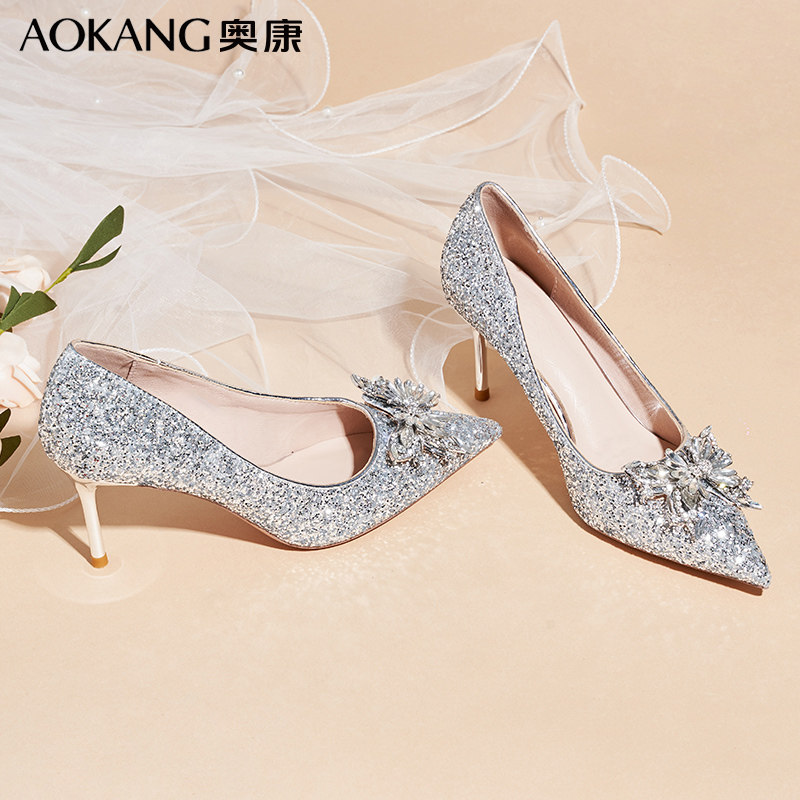 奥康高跟鞋女优雅新娘主婚鞋禾秀婚纱两穿水晶鞋女春夏伴娘鞋法式,女鞋,婚鞋,淘宝优惠券,粉丝福利购,淘宝优惠卷