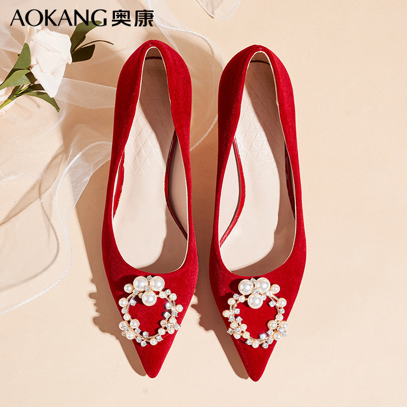 奥康红色婚鞋女秀禾服两穿细高跟新娘鞋2025新款中式礼服细跟单鞋,女鞋,婚鞋,淘宝优惠券,粉丝福利购,淘宝优惠卷
