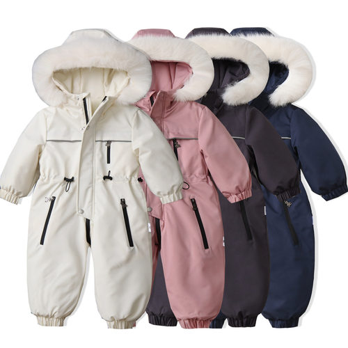 宝宝连体衣 儿童滑雪服加绒加厚保暖防风棉服男女童冬季外出爬服