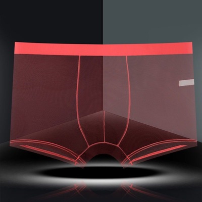 2024内裤男士本命年红色透明裸感性感蕾丝超薄网纱冰丝透气平角裤