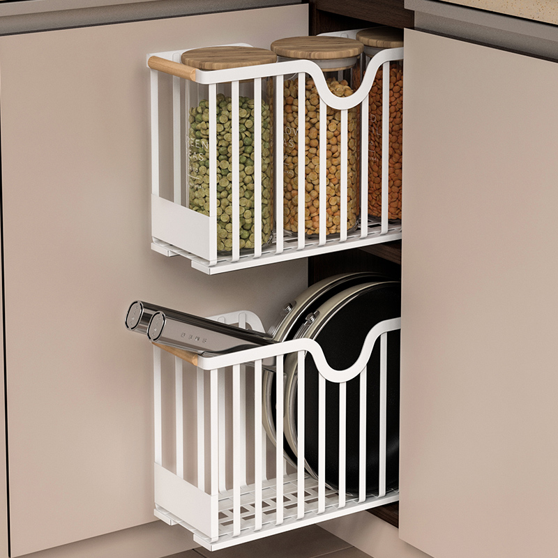 厨房拉篮免打孔抽拉式置物架