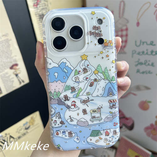 雪人小动物滑雪场双层手机壳