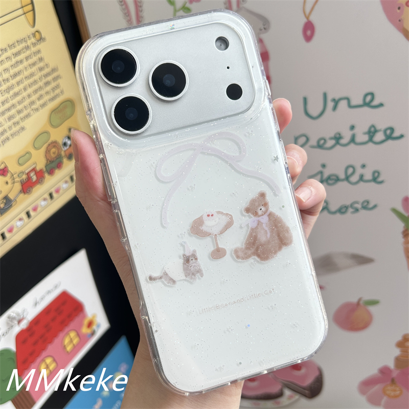 蝴蝶结丝带小熊猫咪双层手机壳