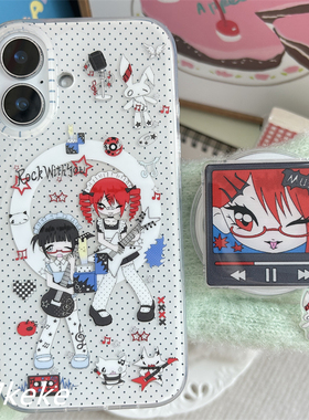 MMkeke时髦古早甜酷轻亚风摇滚乐团美少女支架适用iPhone17promax双层磁吸手机壳苹果16pro保护套15pm小众13