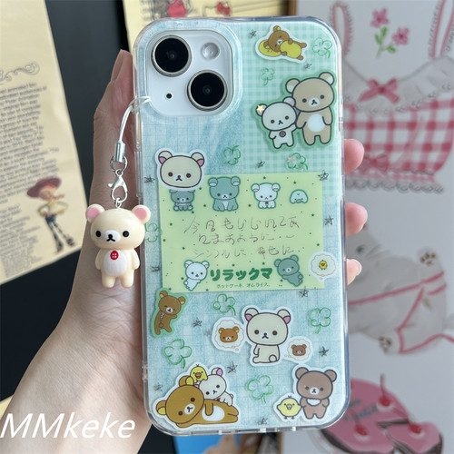 绿色格纹四叶草轻松熊双层手机壳