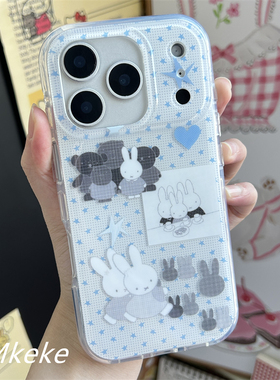 MMkeke古早萌物韩系ins软萌星星灰色小兔子适用iPhone17Promax双层imd手机壳苹果16pro保护套15pm小众14/13