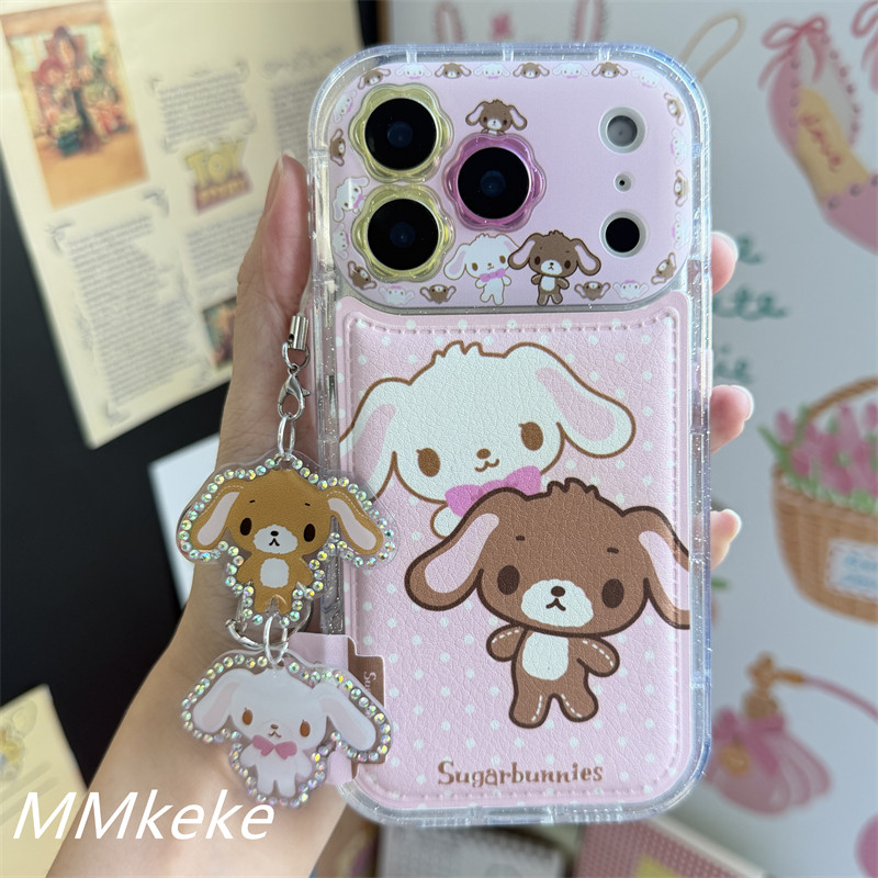 粉色波点甜点兔贴皮手机壳