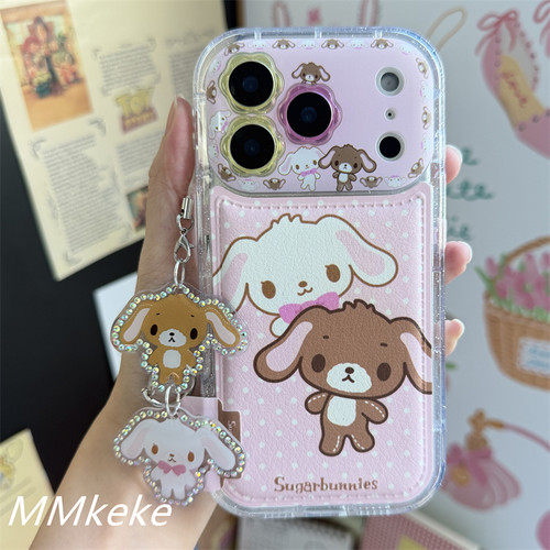 粉色波点甜点兔贴皮手机壳