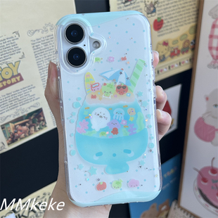 MMkeke日系古早感ins小清新度假风小海豹水母海洋生物适用苹果16promax双层手机壳iPhone17pm保护套14