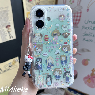 MMkeke日漫小清新绿色系轻音少女Q版平泽唯甜妹jk制服女高适用iPhone16PM双层手机壳14苹果17promax保护套15