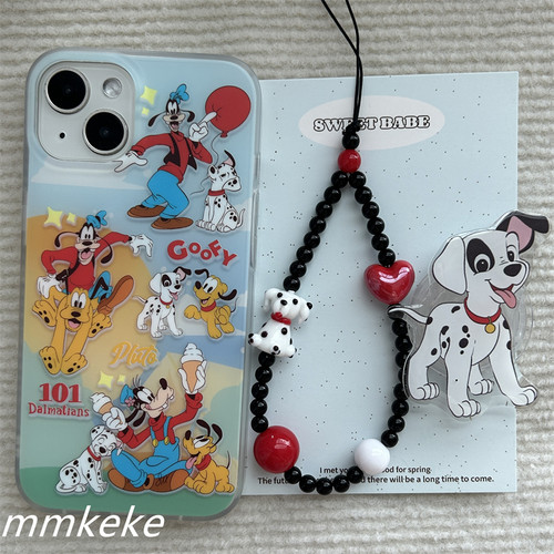 MMKEKE复古卡通101斑点狗手机链适用苹果15iPhone布鲁托高飞14promax磨砂IMD双层手机壳13PM波点小狗支架12pm