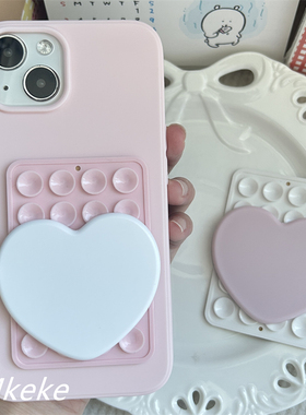 MMkeke韩国adp爱豆李荣书同款粉色少女简约吸盘壳爱心镜子适用iPhone16promax软壳苹果15pro手机壳14保护套13