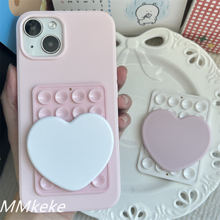 MMkeke韩国adp爱豆李荣书同款粉色少女简约吸盘壳爱心镜子适用iPhone16promax软壳苹果15pro手机壳14保护套13