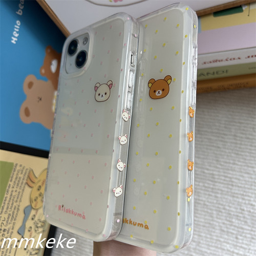 MMKEKE可爱日系波点轻松熊适用苹果15PM双层手机壳iPhone17promax卡通13pm治愈礼物16pro熊妹14情侣闺蜜同款