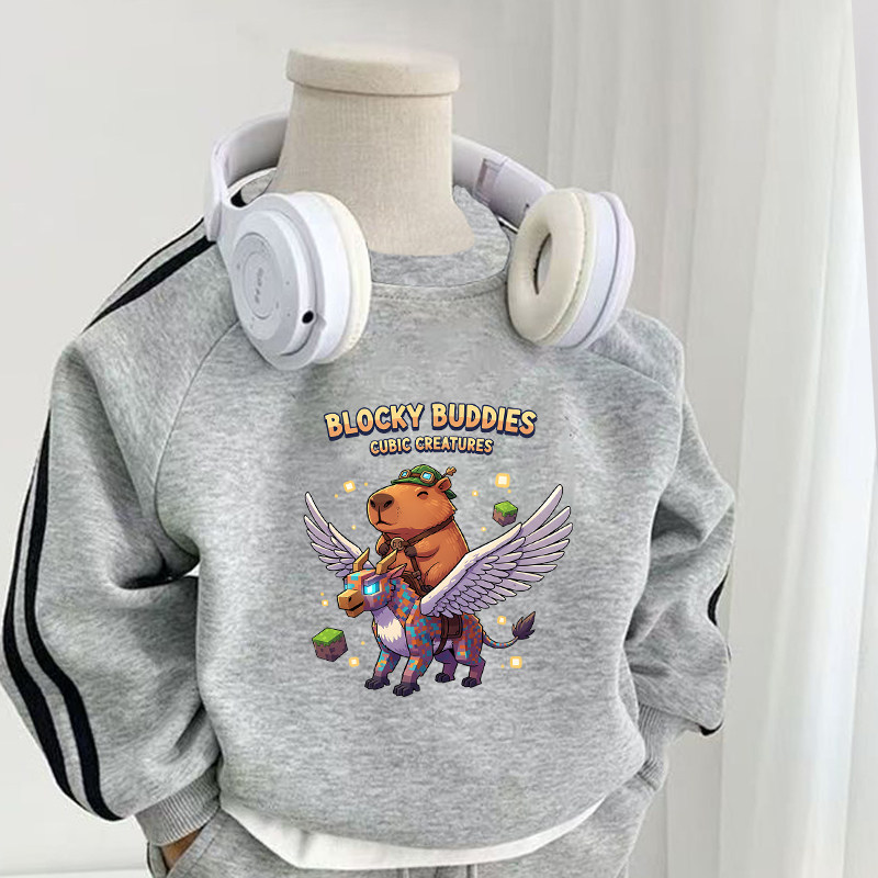 薄款/加绒我的世界联名卡皮巴拉Minecraft圆领卫衣男女童中大童装,童装/婴儿装/亲子装,卫衣/绒衫,淘宝优惠券,粉丝福利购,淘宝优惠卷