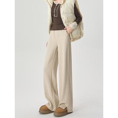 醋酸羊毛阔腿JZT女秋季加绒小个子垂裤感窄版直纹筒冬裤人字毛呢