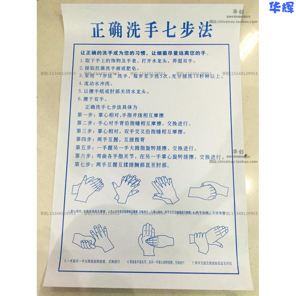 医院病人正确洗手七步法幼儿园班级布置洗手步骤图标准洗手流程图