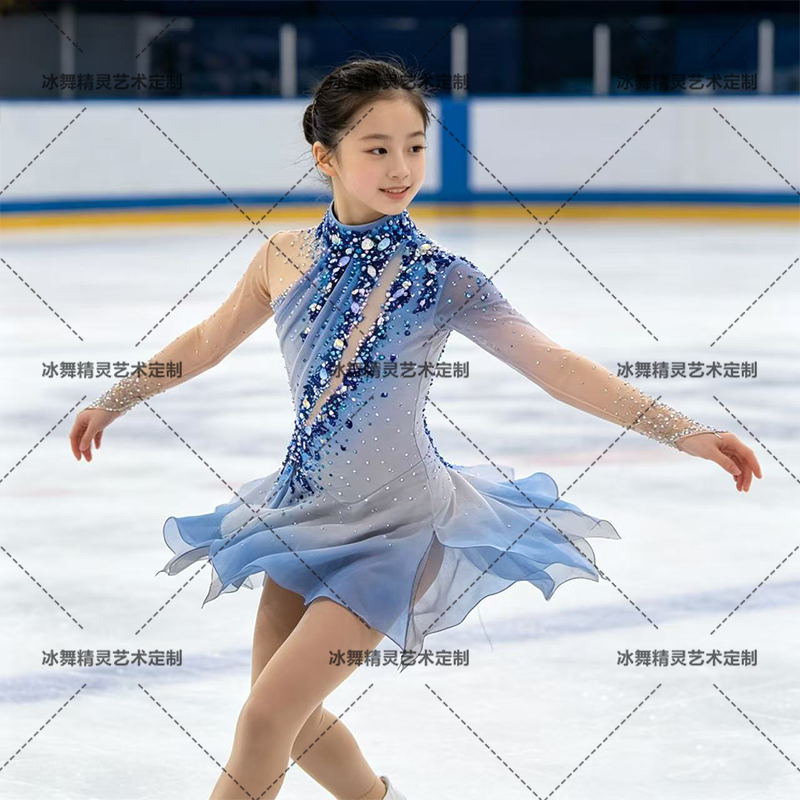 定制花样滑冰表演服定制女童轮滑溜冰裙儿童成人比赛考级服K165