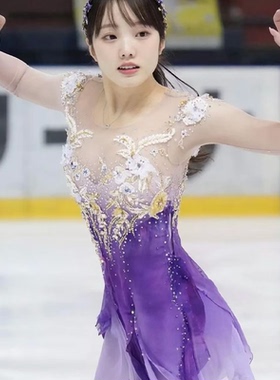 定制花样滑冰表演服女童轮滑溜冰裙儿童成人比赛考级服K184