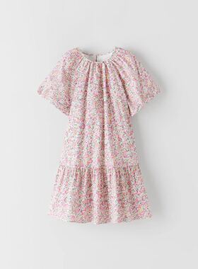 Z家童装女童连衣裙24年春夏新款6-14女孩洋气花苞袖碎花公主裙