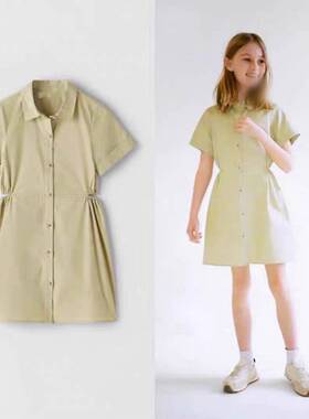 Z家童装女童连衣裙24春夏新款6-14岁中大童洋气开口衬衣裙童裙