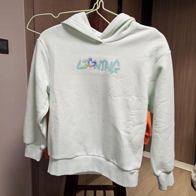 李家女童时尚舒适连帽运动毛圈卫衣不加绒细小闪金薄荷绿色130码