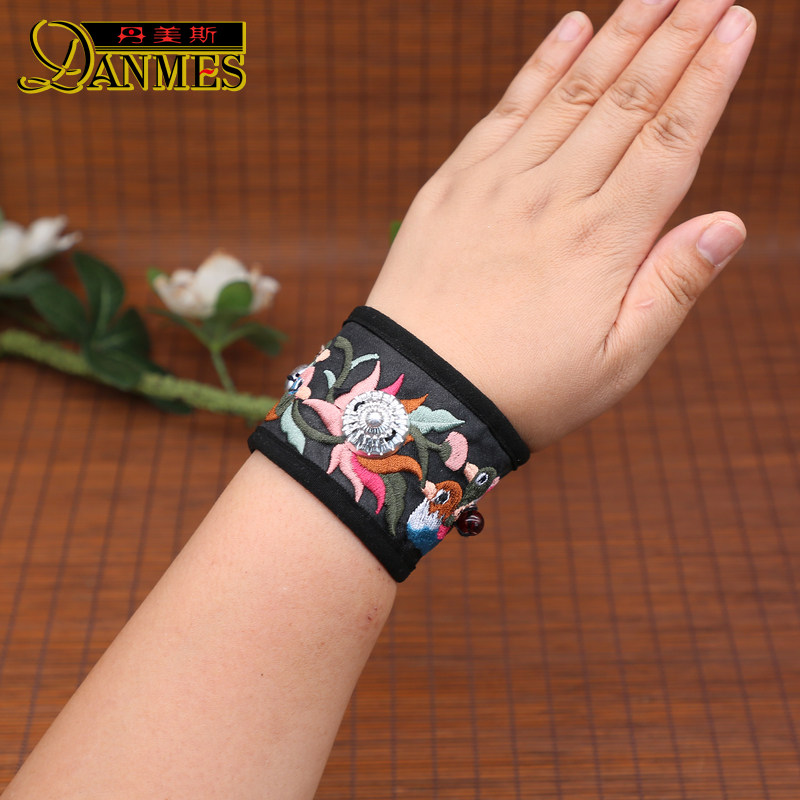 民族风女士布艺绣花手腕带国风复古文艺可调节手环带服装配饰手镯