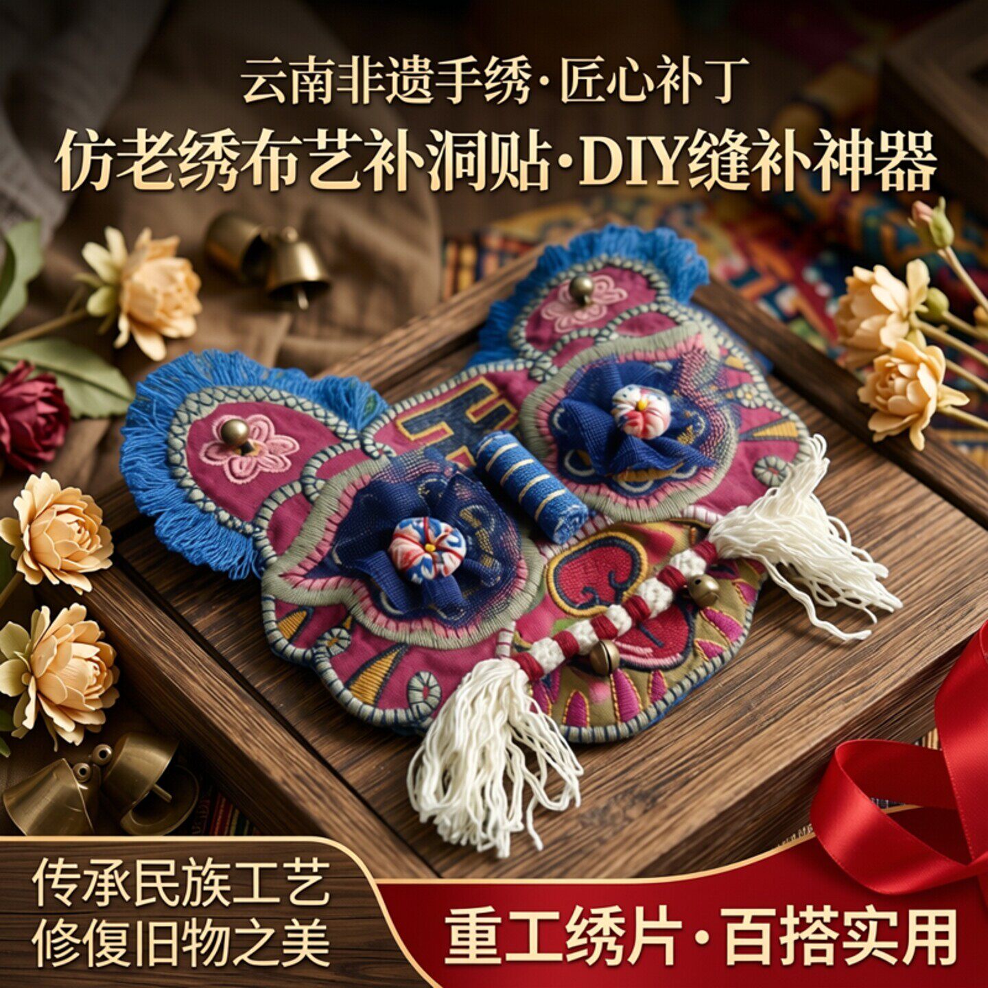 云南非遗手工刺绣补洞贴DIY缝补神器民族工艺布艺重工绣片
