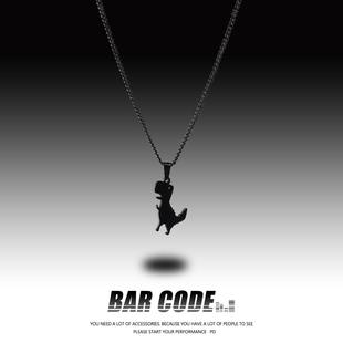 百搭学生男女情侣吊坠潮 黑色小恐龙钛钢项链ins简约个性 BAR CODE