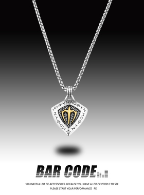 BAR CODE 欧美风复古金色三叉戟个性项链男士朋克嘻哈简约吊坠潮