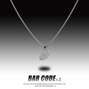 学生百搭钛钢吊坠女 橄榄球运动风项链男潮酷ins简约个性 BAR CODE